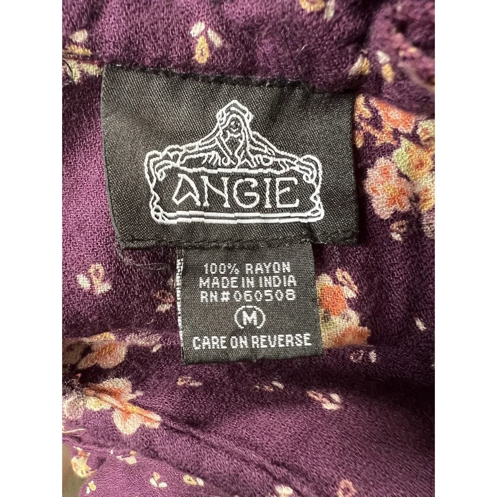 Angie Purple Floral Print Long Sleeve Smocked Waist Ruffle Mini Dress Size M